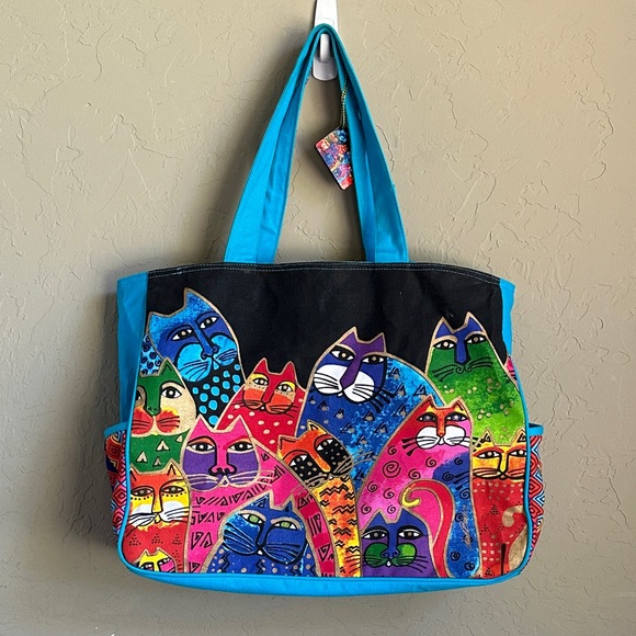 Laurel Burch large cat tote bag with charm - Picture 1 of 7